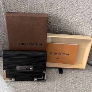 Louis Vuitton Black Epi Card Holder with Silver Hardware, Box and cards